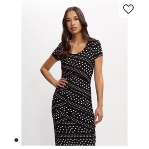 Joseph Ribkoff Black and White Dotted Midi Dress Size 6 NWT